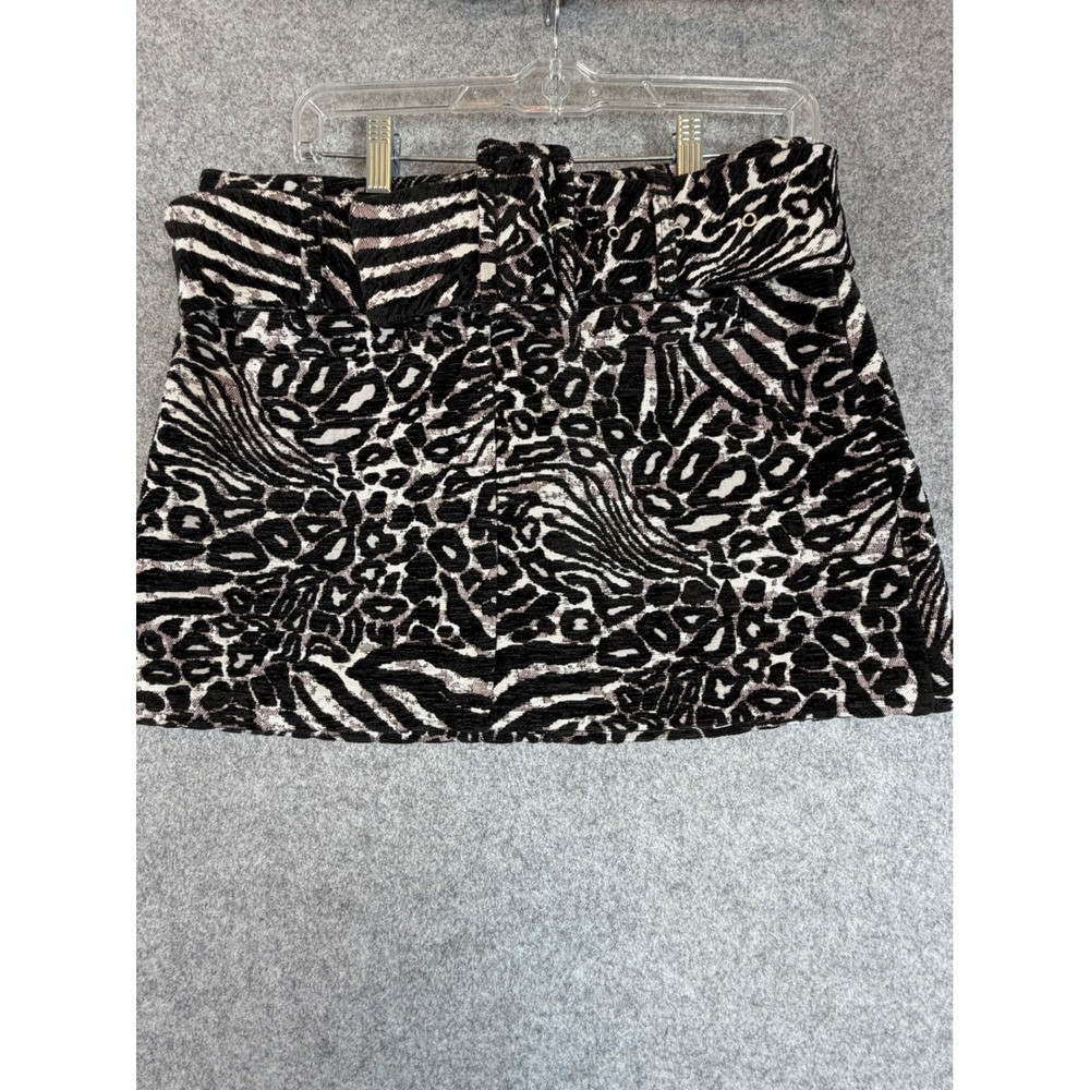 Maeve Anthropologie Mini Skirt Womens S Black White Animal Print NWT Belted